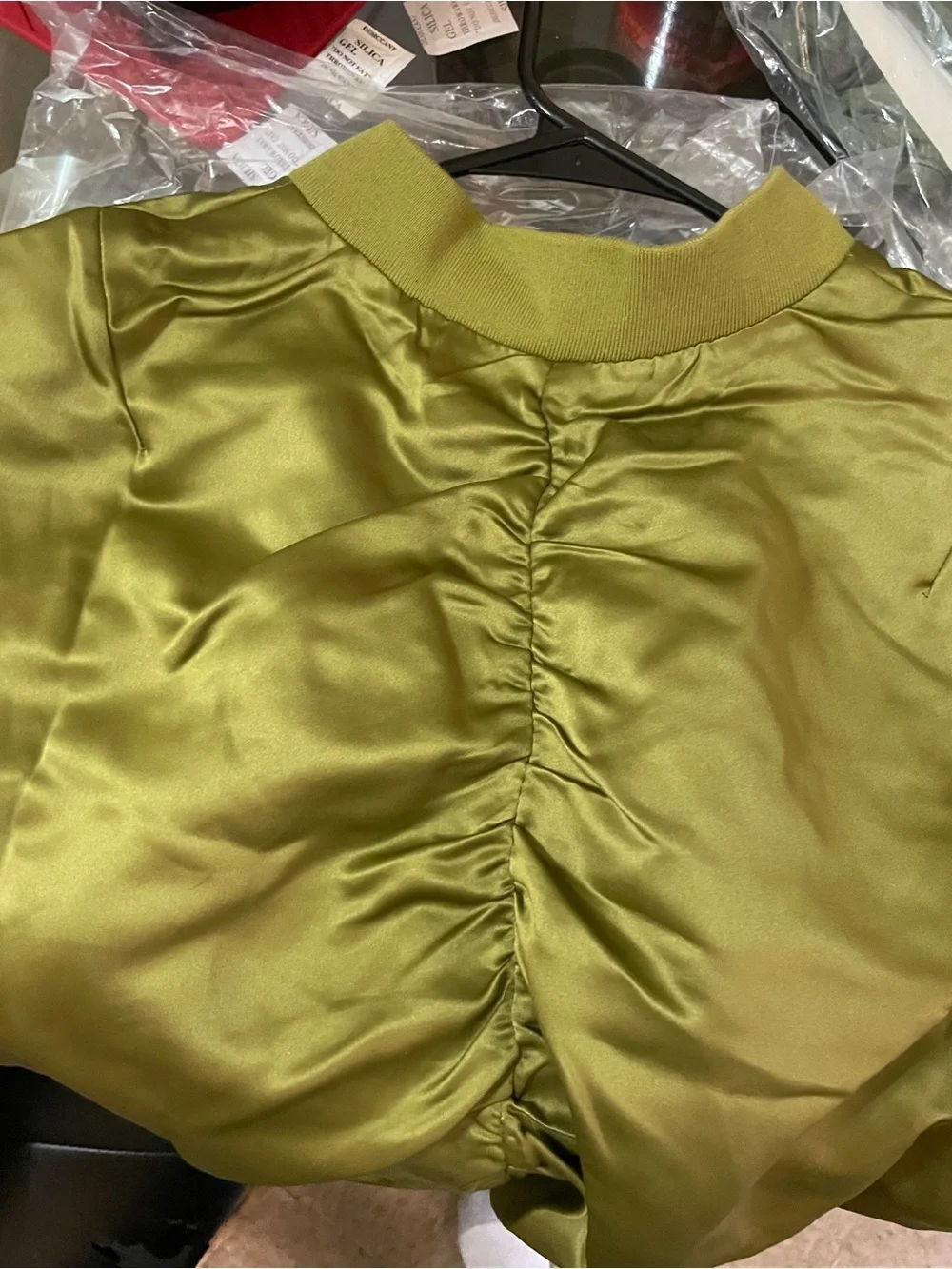 Forever 21 Olive Satin Cropped Bomber Jacket - Picture 3 of 7